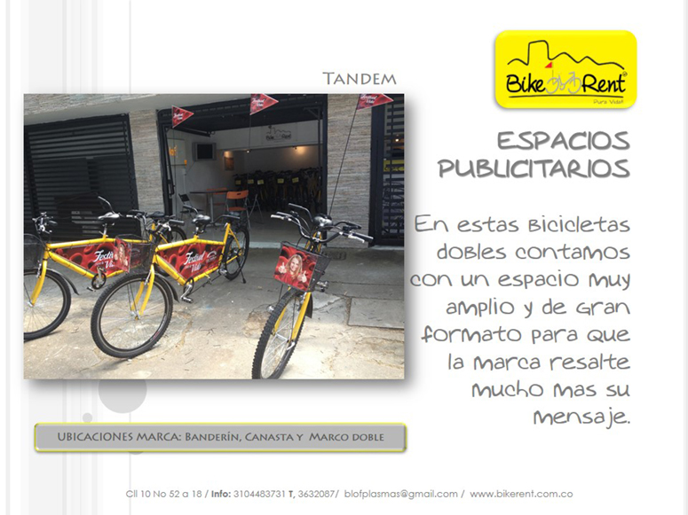 Bikerent | Alquiler de bicicletas | Espacios publicitarios Medellin, Colombia
