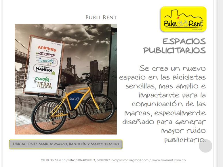 Bikerent | Alquiler de bicicletas | Espacios publicitarios Medellin, Colombia